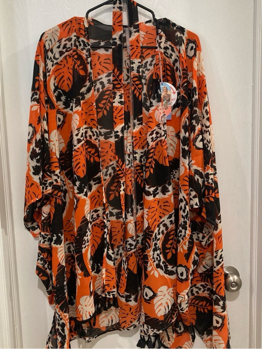 Women's Orange Tropical Print Swim Coverup Kimono